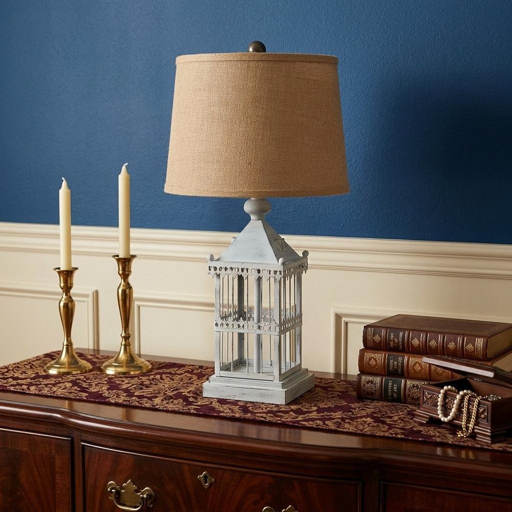 26" Gray Metal Table Lamp With Brown Drum Shade HomeRoots