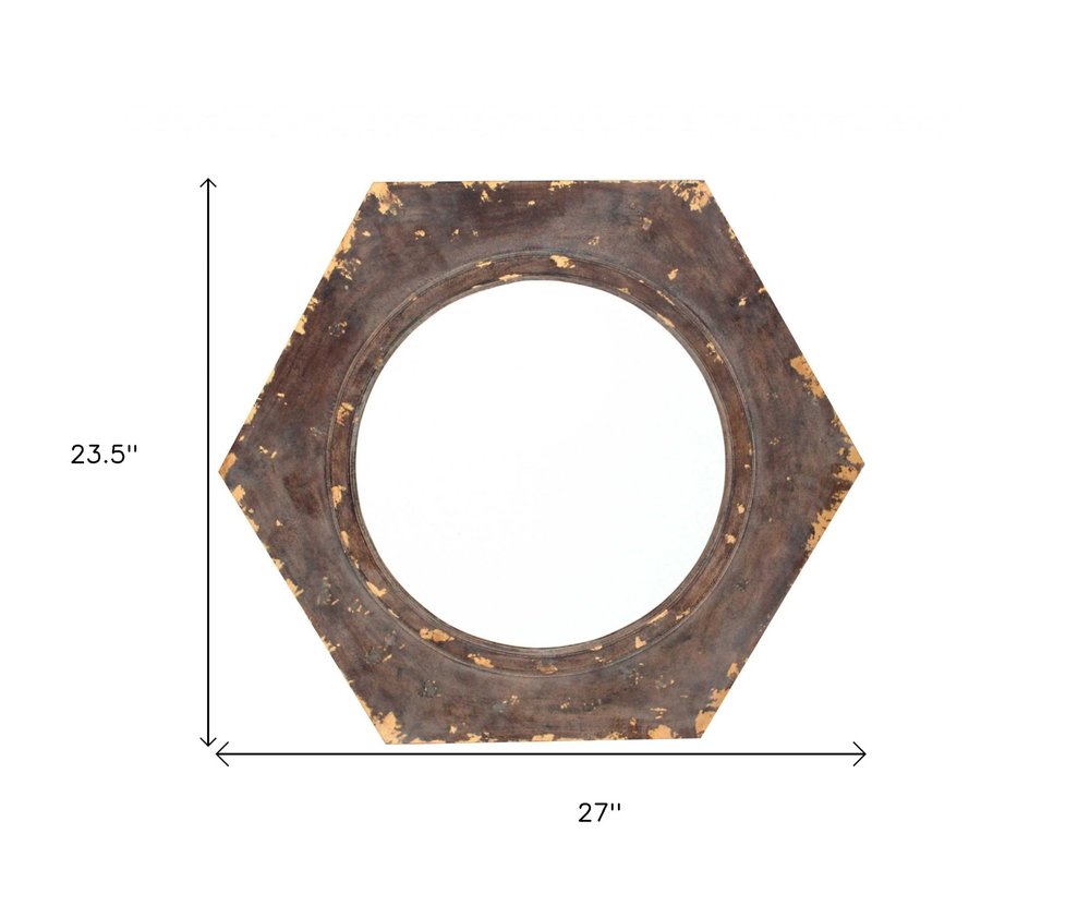 24" Bronze Hexagon Distressed Wood Framed Accent Mirror HomeRoots