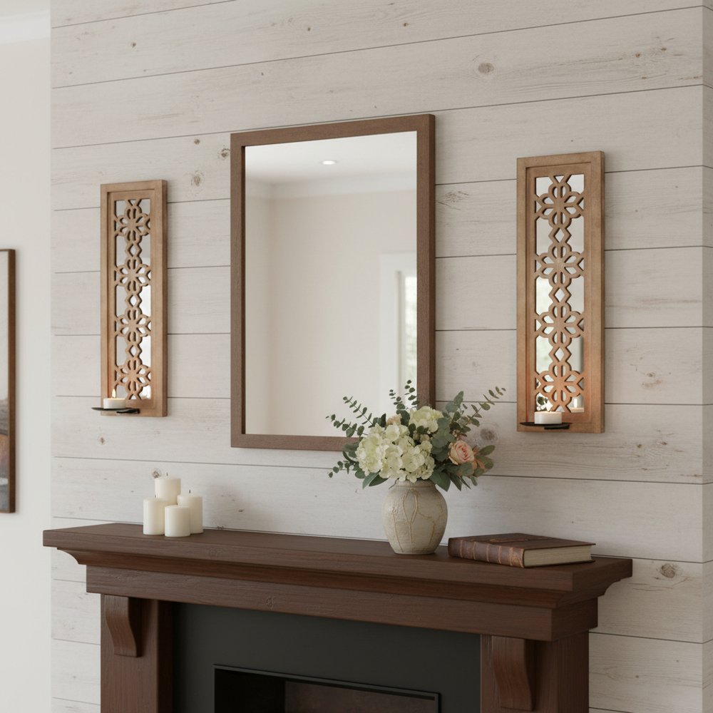 Set of Two Tan Lattice Wall Sconce Candle Holders HomeRoots