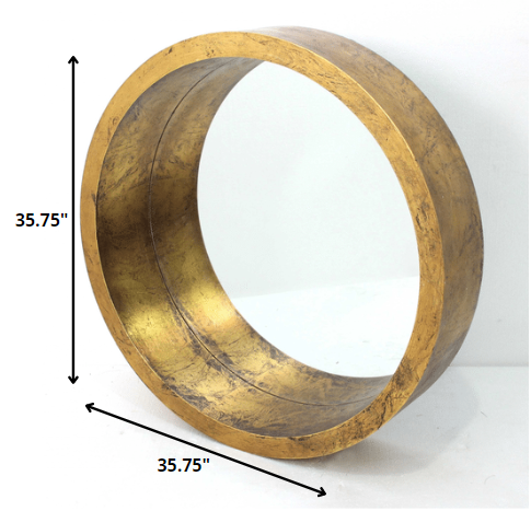 36" Gold Round Solid Wood Framed Accent Mirror HomeRoots