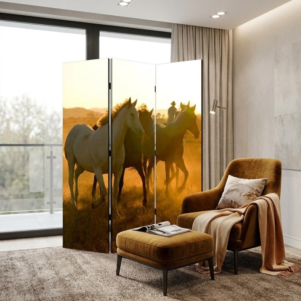 72" Brown and Black Canvas Folding Three Panel Screen Room Divider HomeRoots