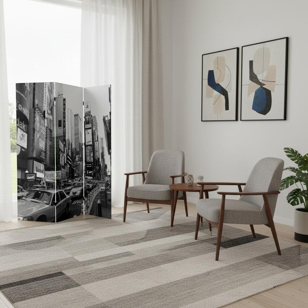 72" Gray Canvas Folding Three Panel Screen Room Divider HomeRoots