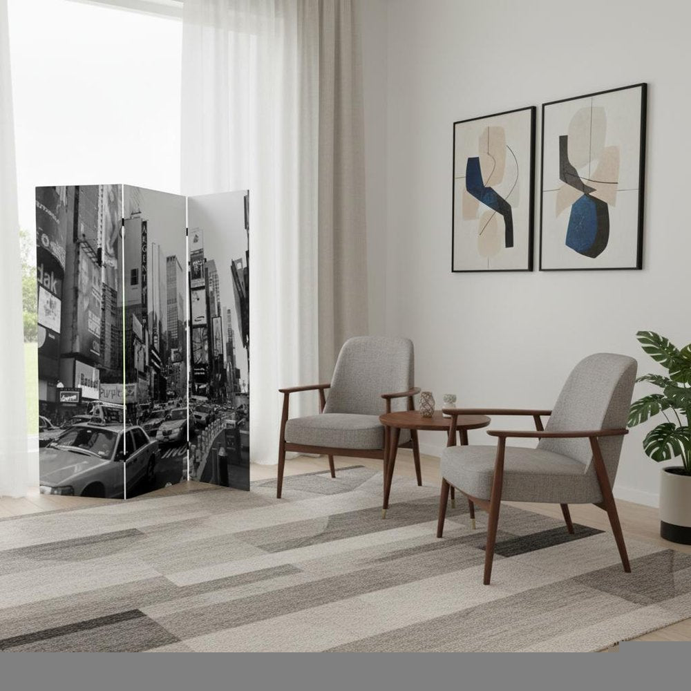 72" Gray Canvas Folding Three Panel Screen Room Divider HomeRoots