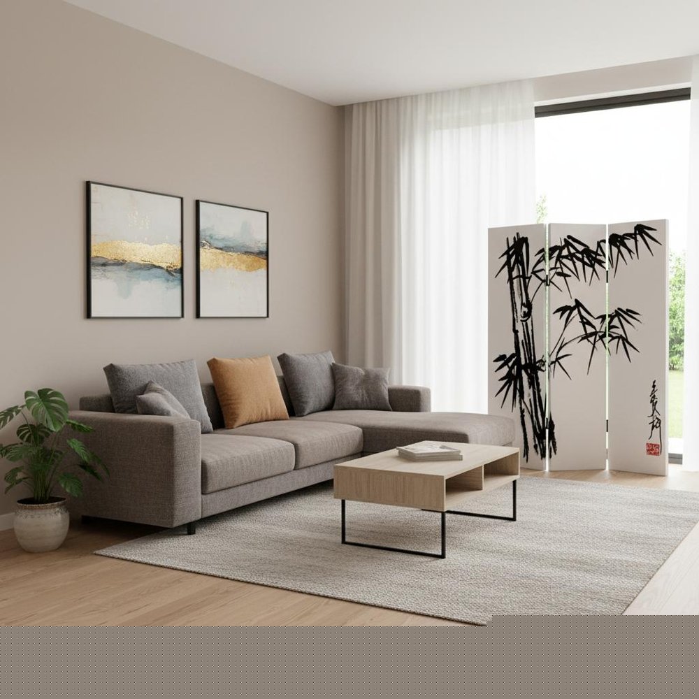 72" Black And White Canvas Folding Three Panel Screen Room Divider HomeRoots