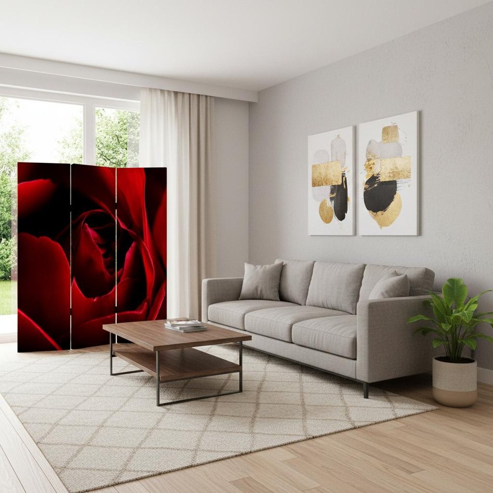 72" Red Canvas Folding Three Panel Screen Room Divider HomeRoots