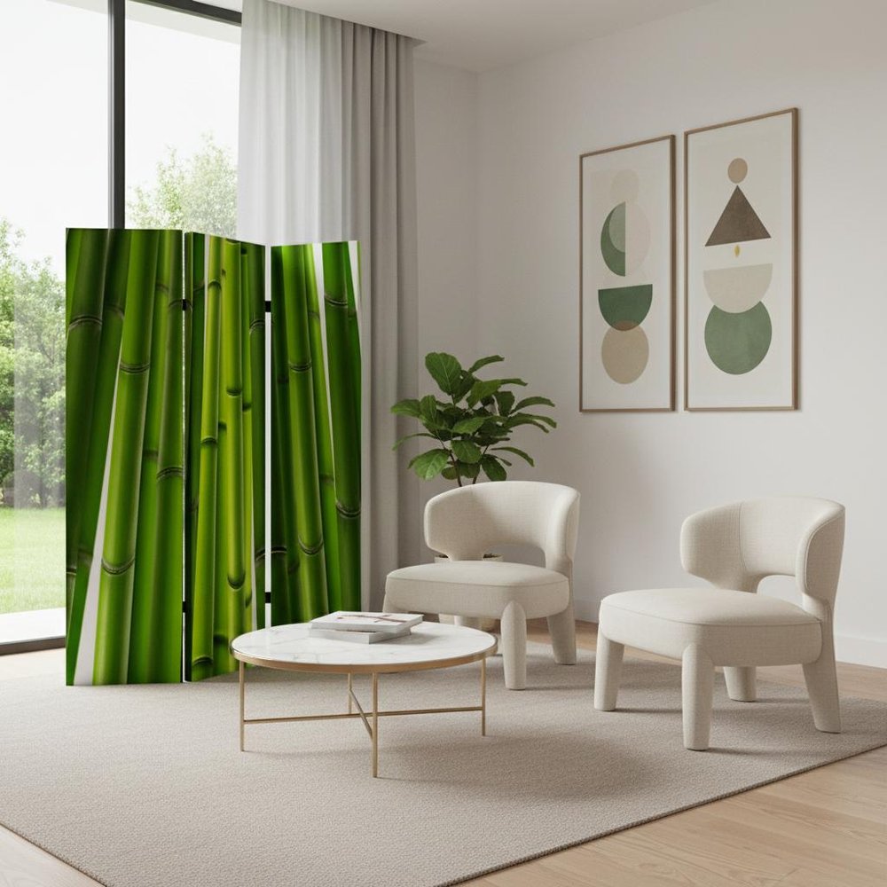72" Green Canvas Folding Three Panel Screen Room Divider HomeRoots