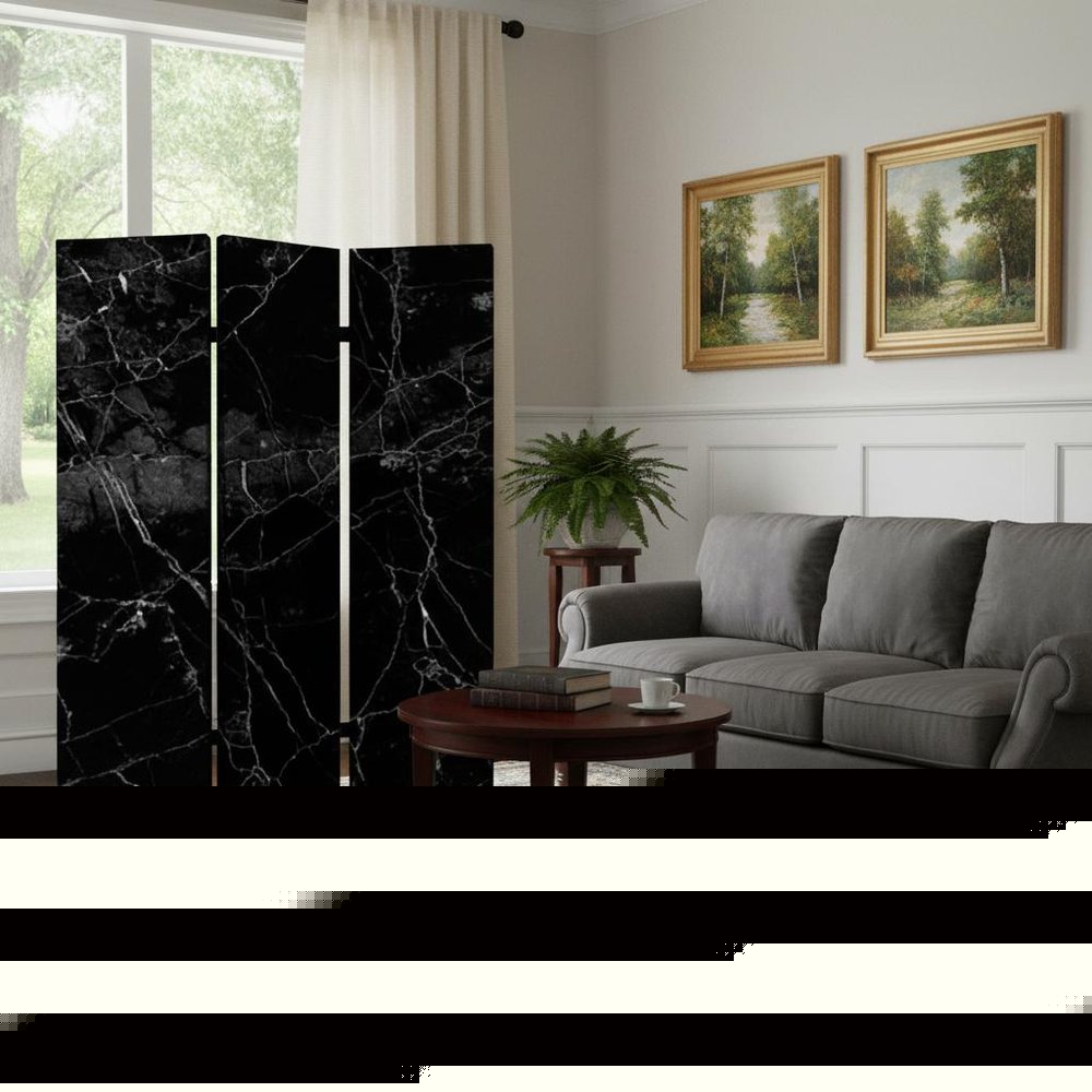 72" Gray Canvas Folding Three Panel Screen Room Divider HomeRoots