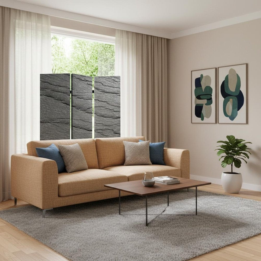 72" Gray Canvas Folding Three Panel Screen Room Divider HomeRoots