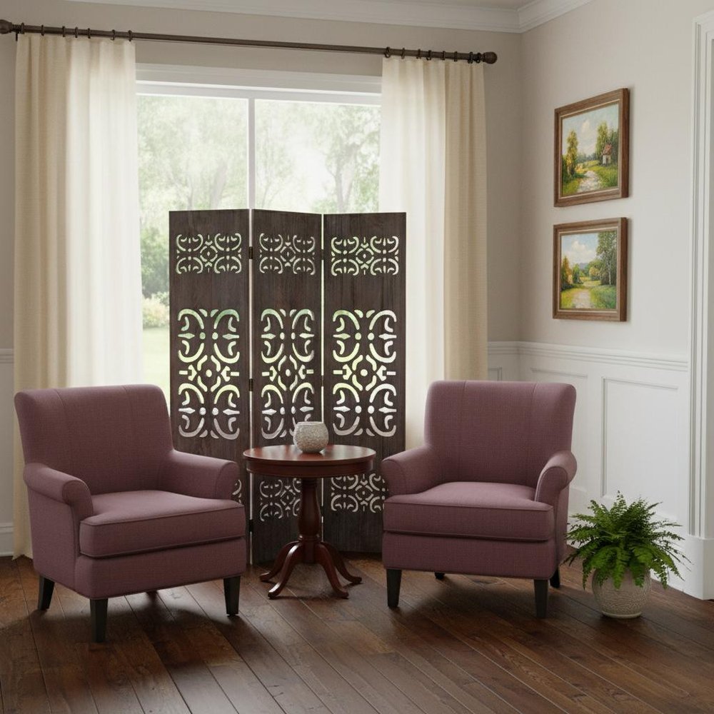 67" Brown Wood Folding Three Panel Screen Room Divider HomeRoots