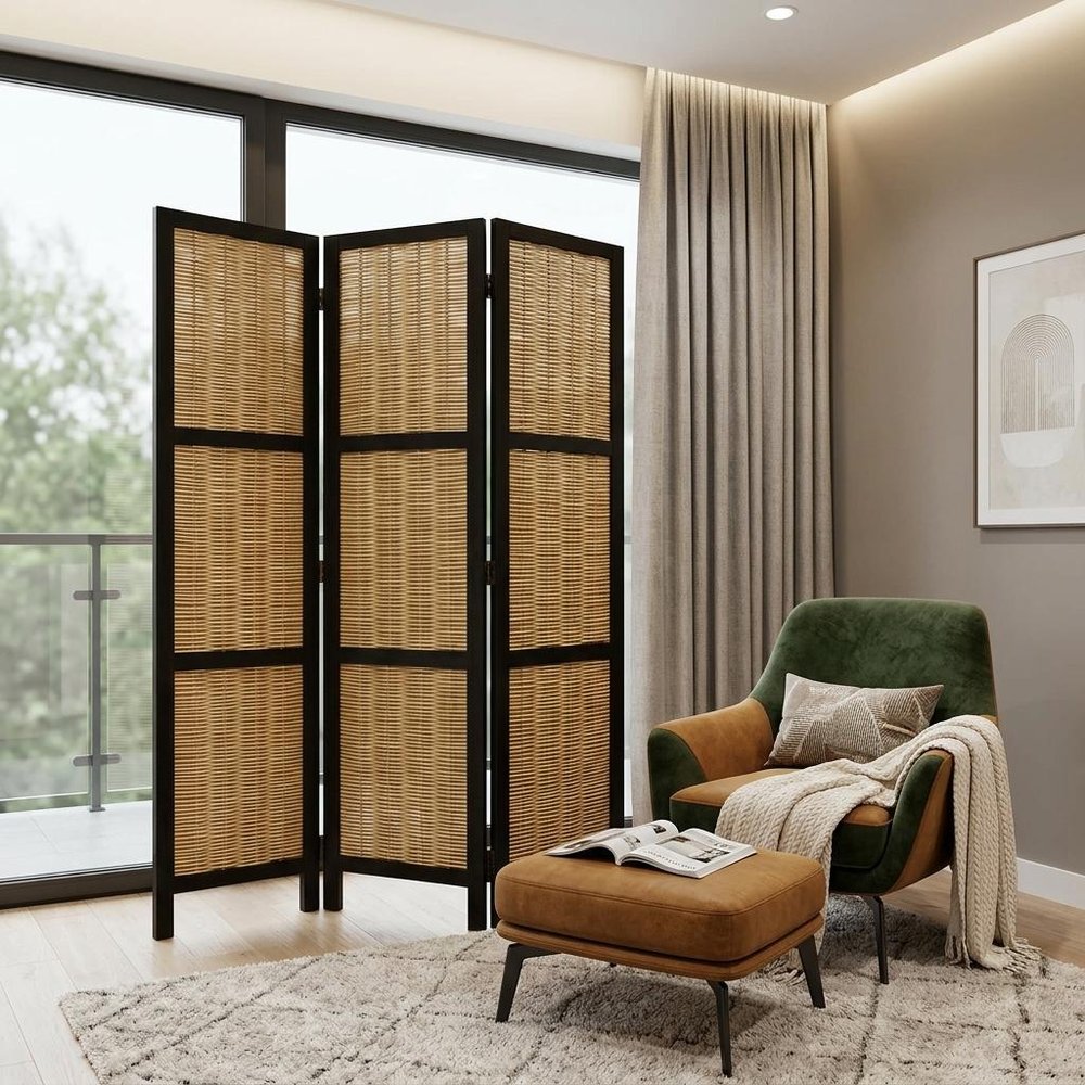 67" Brown Folding Three Panel Screen Room Divider HomeRoots