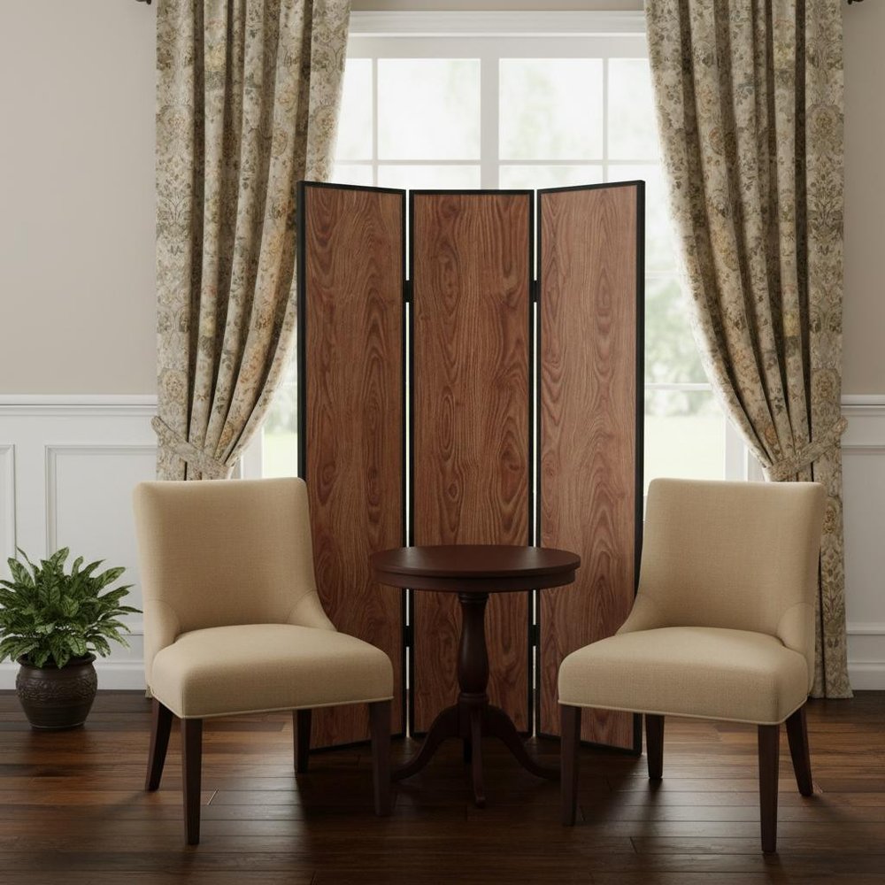 71" Brown Wood Folding Three Panel Screen Room Divider HomeRoots