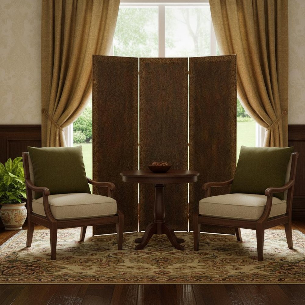 72" Bronze Folding Three Panel Screen Room Divider HomeRoots