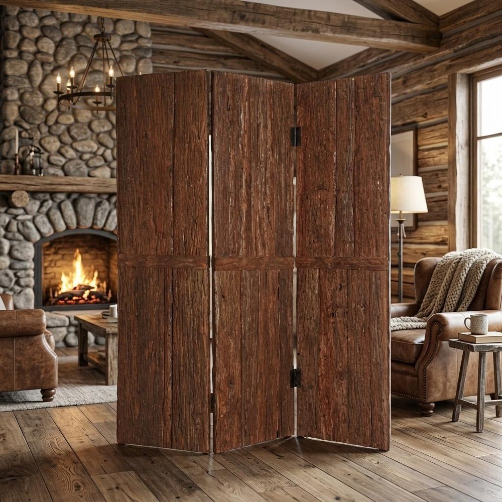 72" Brown Wood Folding Three Panel Screen Room Divider HomeRoots