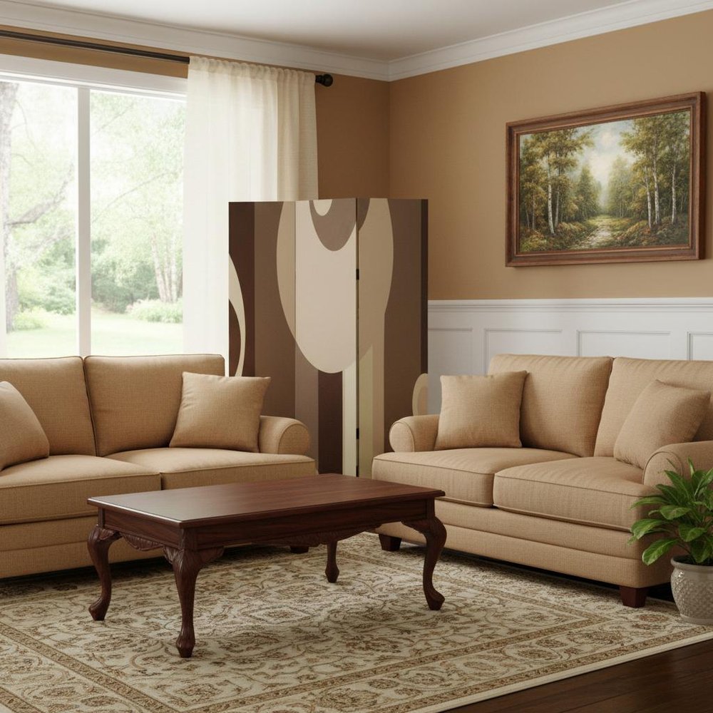 72" Brown Canvas Folding Three Panel Screen Room Divider HomeRoots