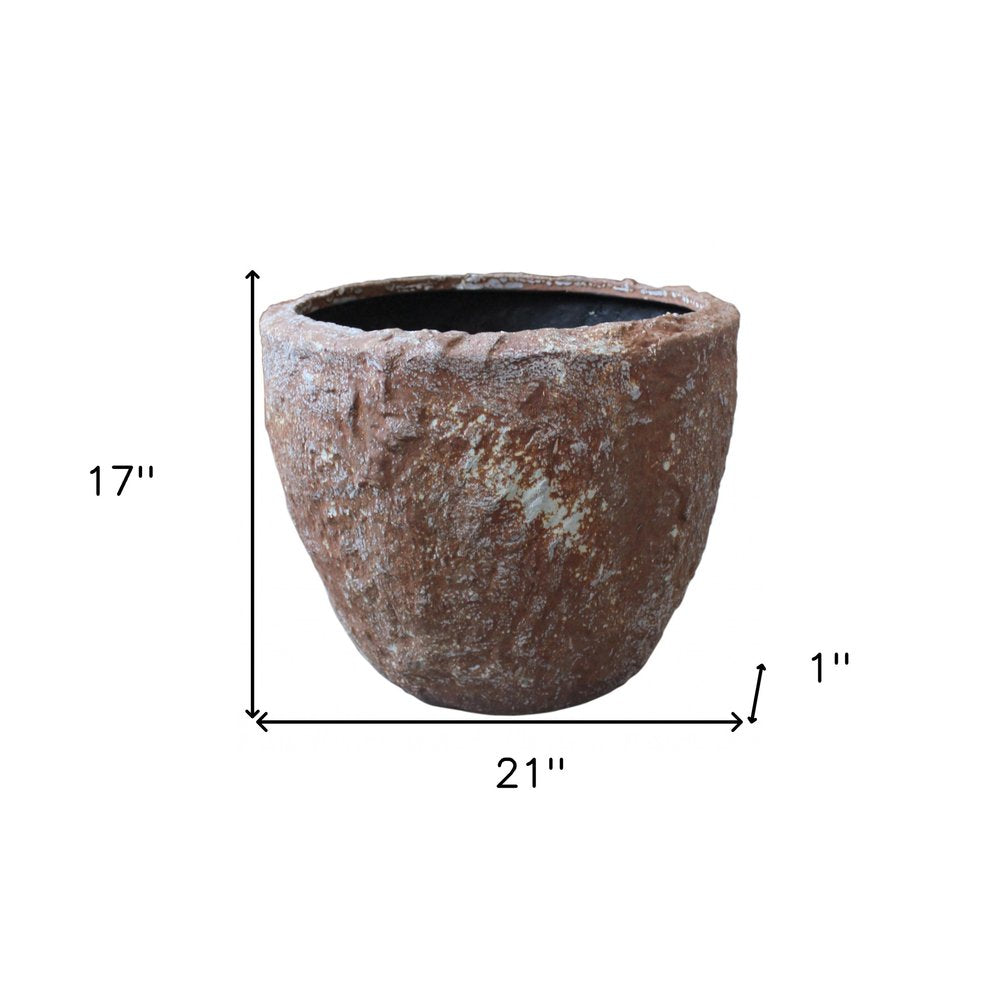Set of Three 21" Brown Stone Indoor Outdoor Round Pot Planter HomeRoots