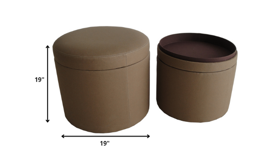 1" Tan Faux Leather Round Storage HomeRoots