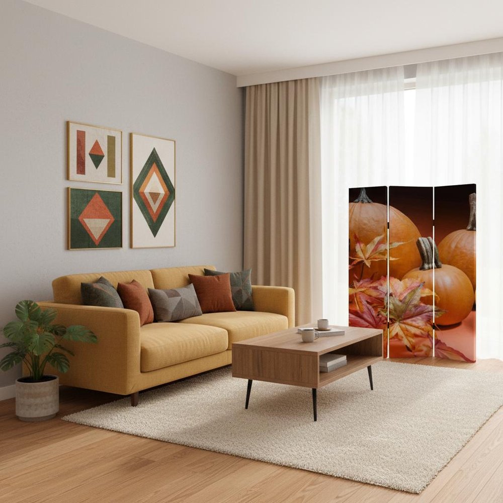 72" Brown Canvas Folding Three Panel Screen Room Divider HomeRoots