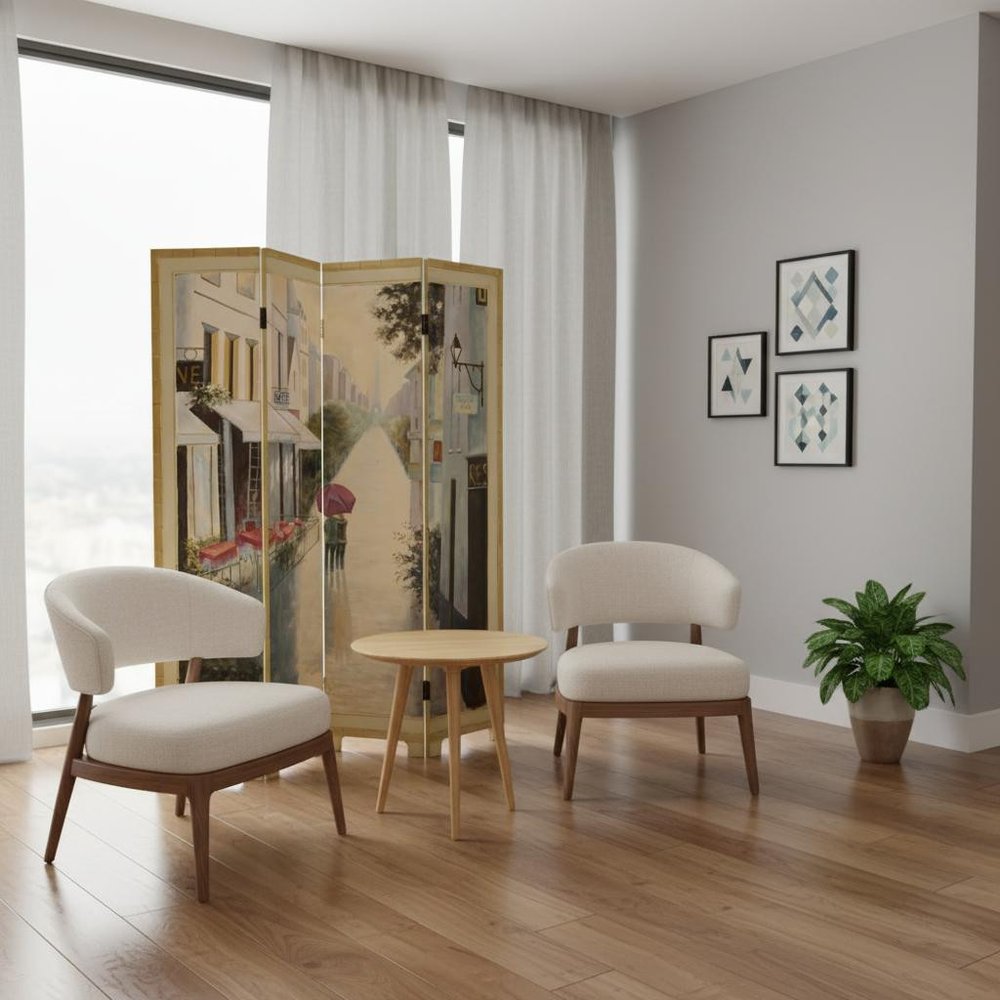 72" Beige Folding Three Panel Screen Room Divider HomeRoots