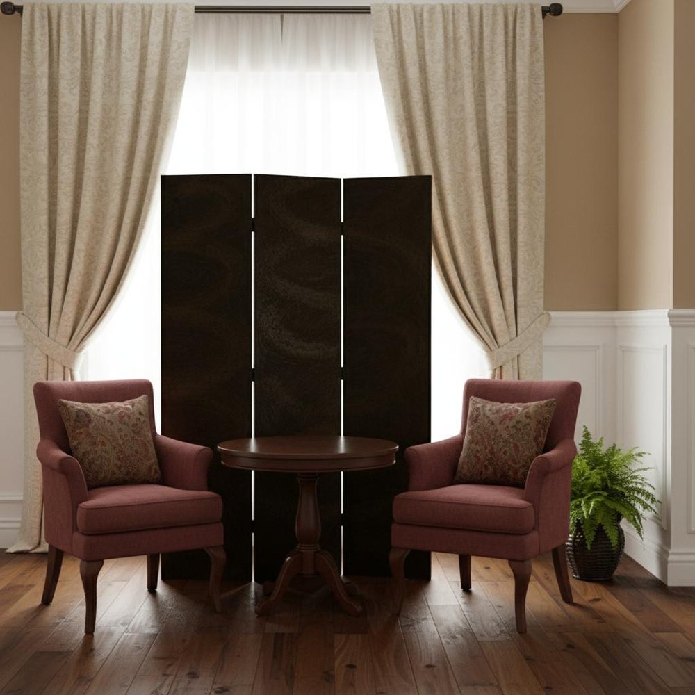 72" Black Canvas Folding Three Panel Screen Room Divider HomeRoots