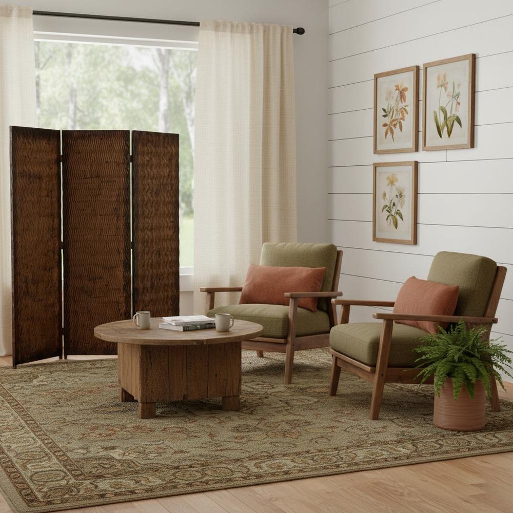 72" Brown Wood Folding Three Panel Screen Room Divider HomeRoots