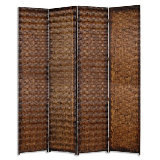 84" Brown Wood Folding Four Panel Screen Room Divider HomeRoots