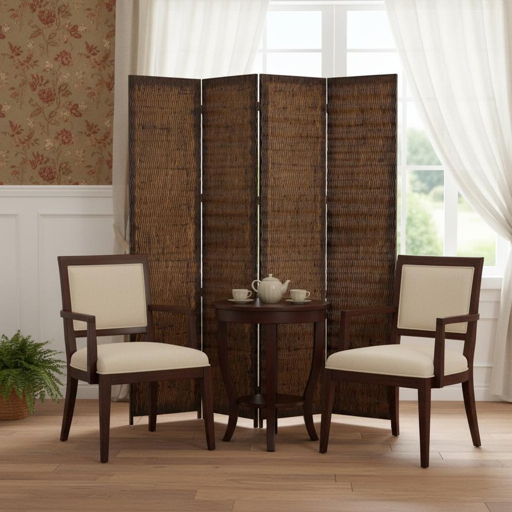 84" Brown Wood Folding Four Panel Screen Room Divider HomeRoots