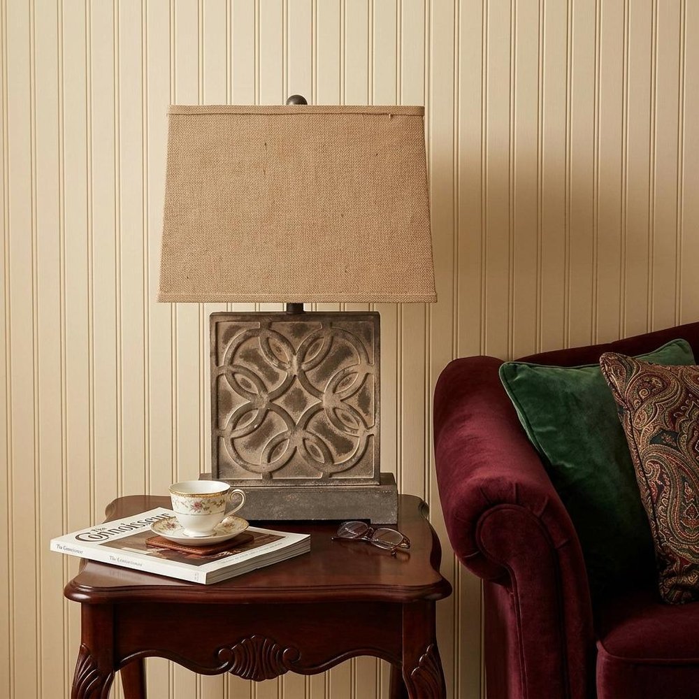 25" Distressed Brown Metal Bedside Lamp With Khaki Shade HomeRoots
