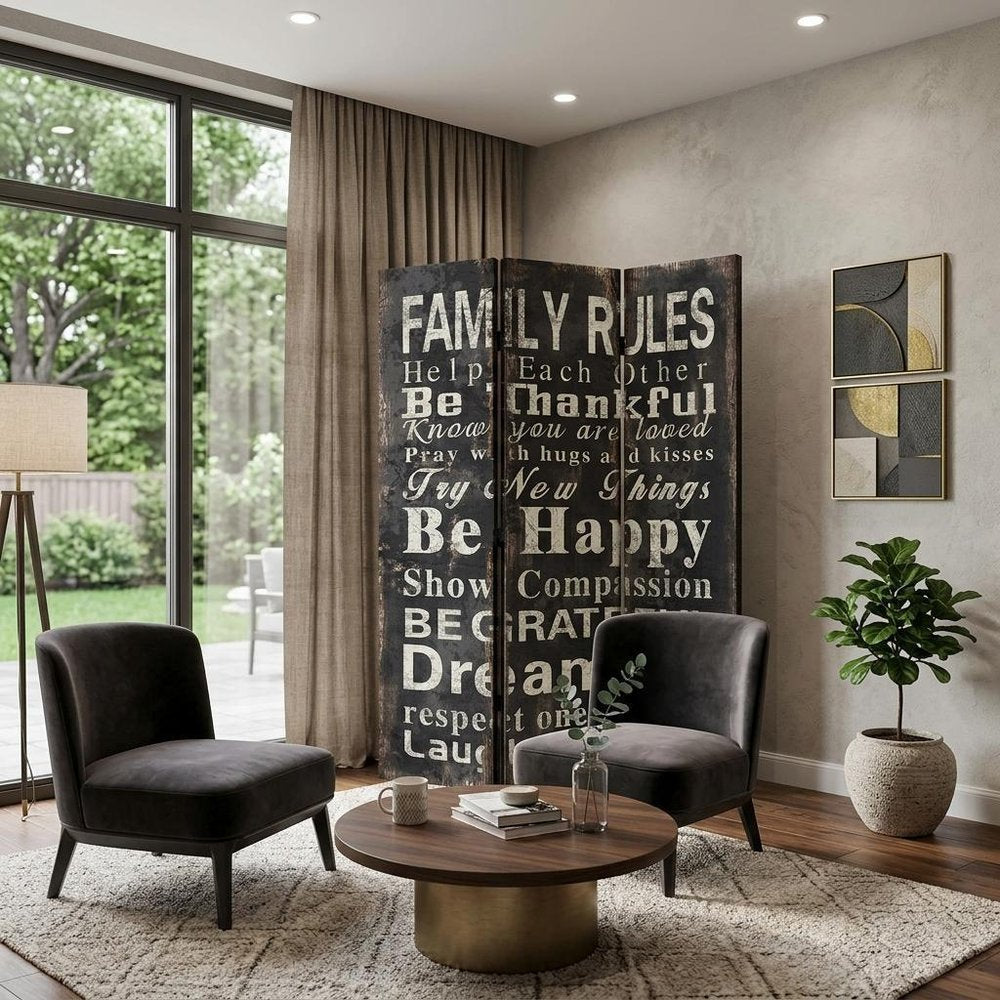 72" Black And White Canvas Folding Three Panel Screen Room Divider HomeRoots