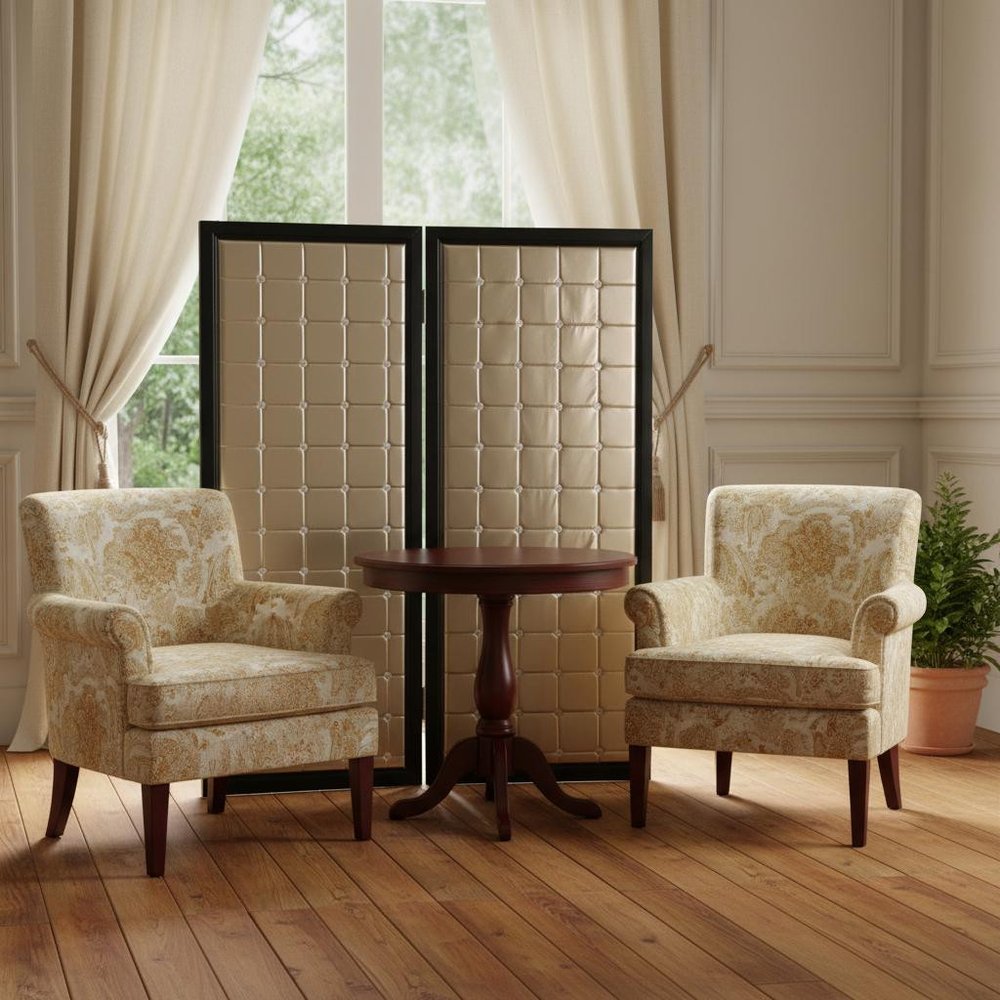84" Gold Fabric Folding Two Panel Screen Room Divider HomeRoots