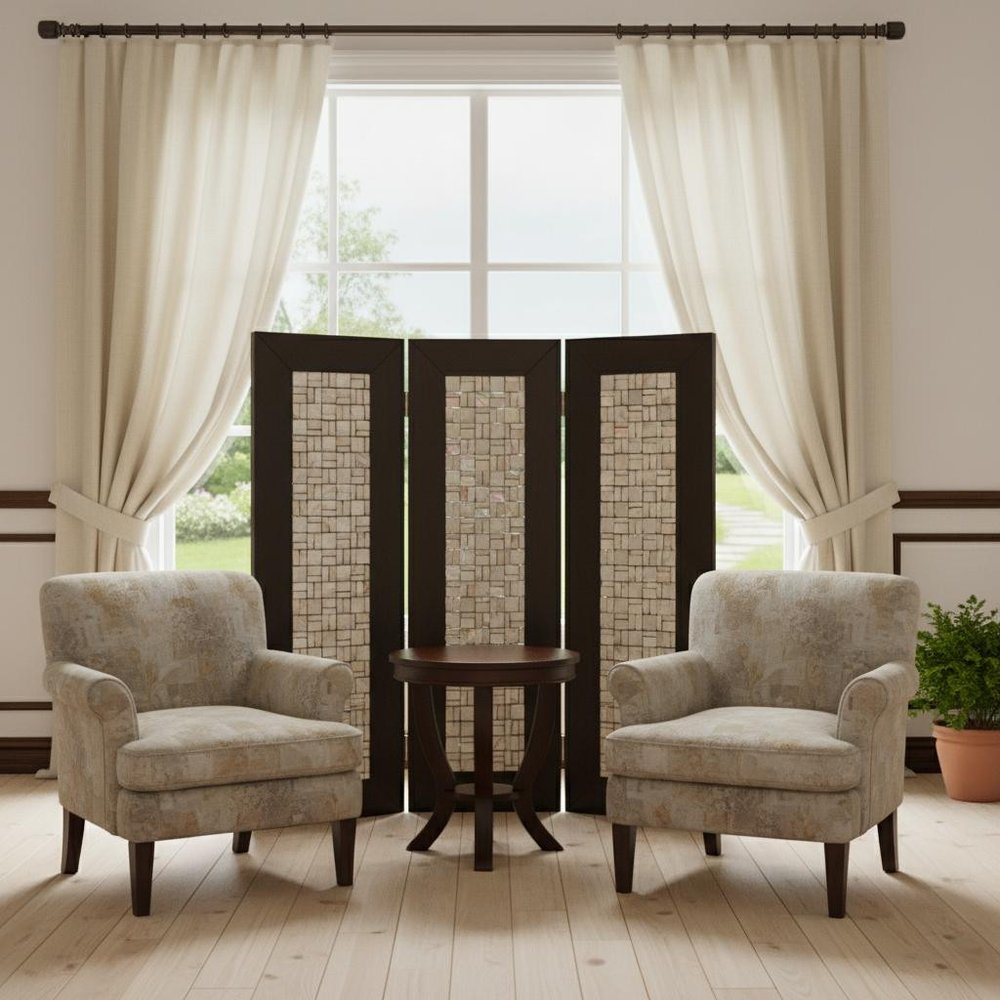 84" Brown Folding Three Panel Screen Room Divider HomeRoots