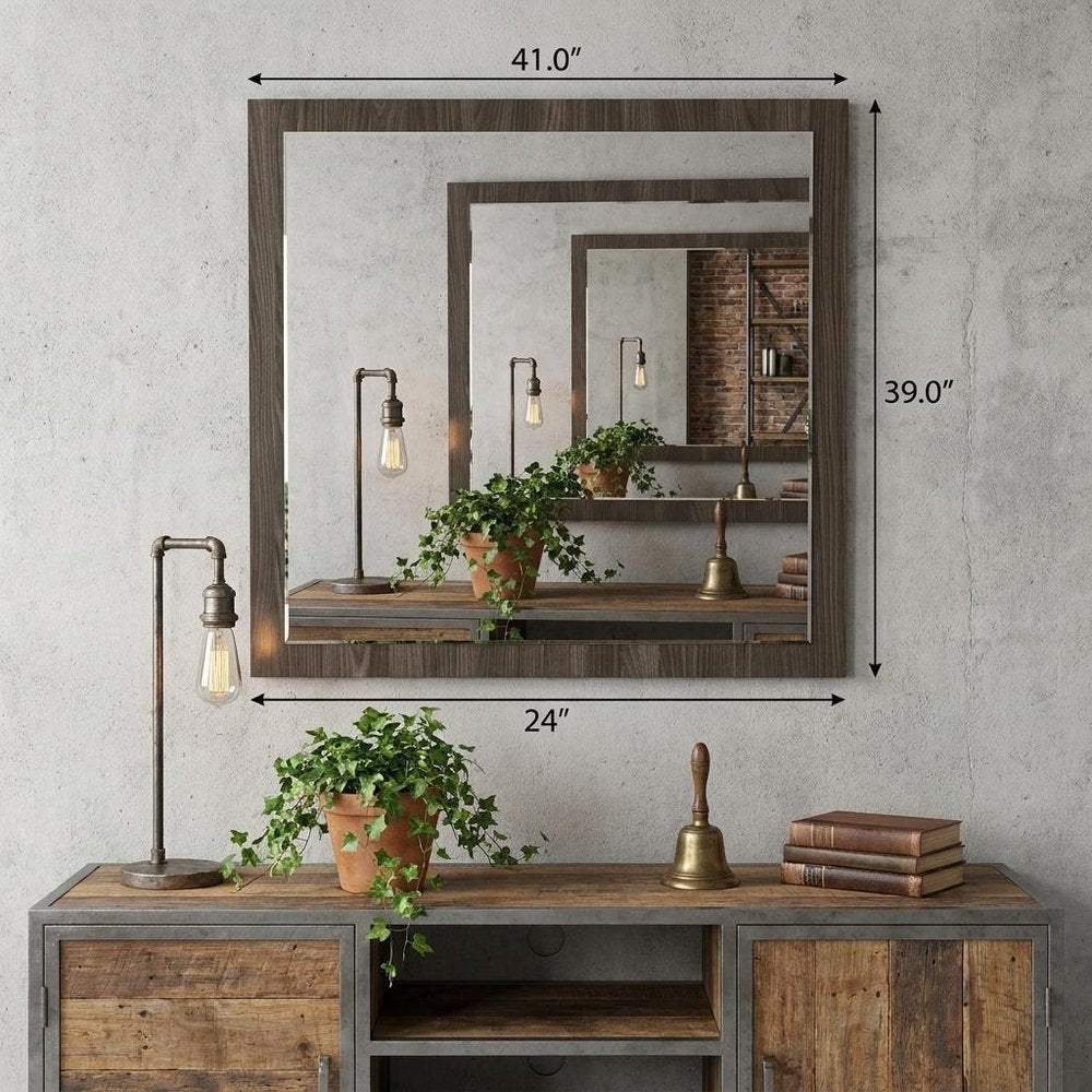 41" Gray Square Framed Mounted Accent Mirror HomeRoots