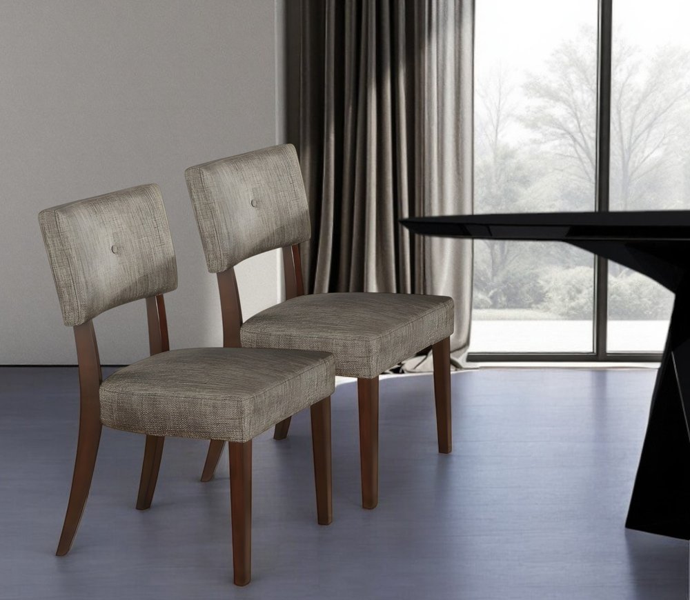 Set of Two Tufted Gray And Brown Upholstered Fabric Open Back Dining Side Chairs HomeRoots