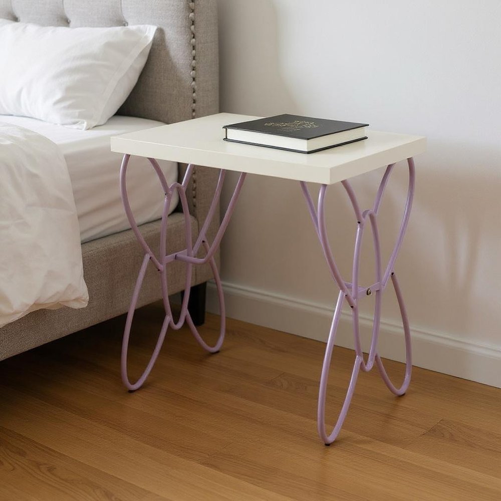 22" Lilac Steel and Wood Nightstand HomeRoots