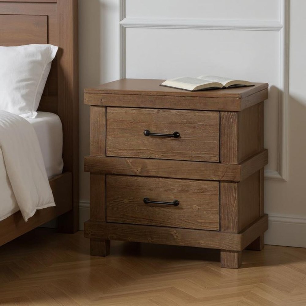 23" Brown Two Drawers Metal Nightstand HomeRoots