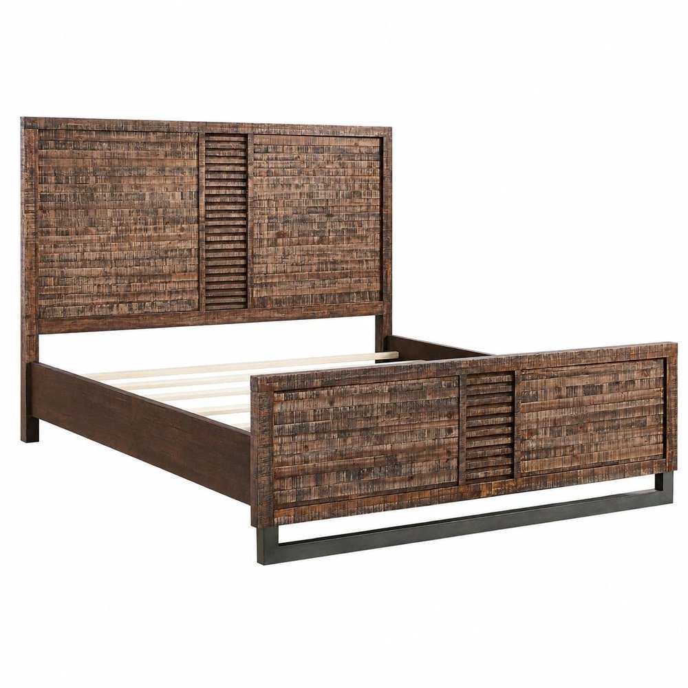 Brown And Black Shiplap Textured Solid Wood Queen Bed Frame HomeRoots