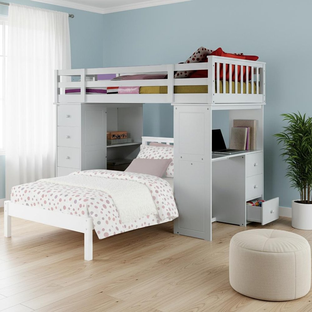 66" White Five Tier Standard Bookcase With Five Drawers HomeRoots