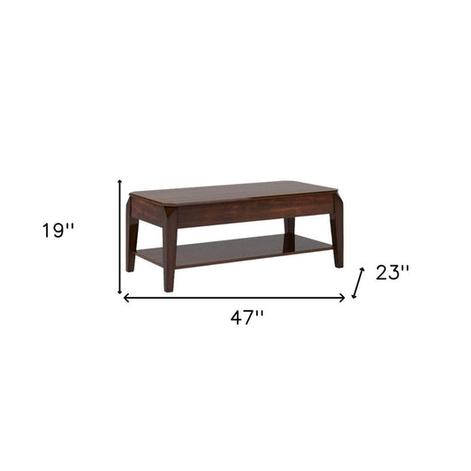 47" Dark Brown Wood Lift Top Coffee Table With Shelf HomeRoots