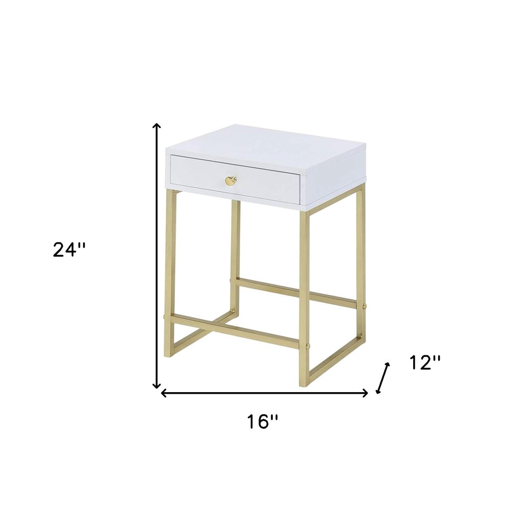 24" Gold And White Solid Wood End Table With Drawer HomeRoots
