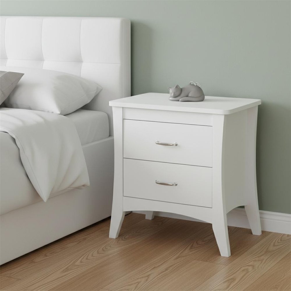 25" White Wood Two Drawer Nightstand HomeRoots
