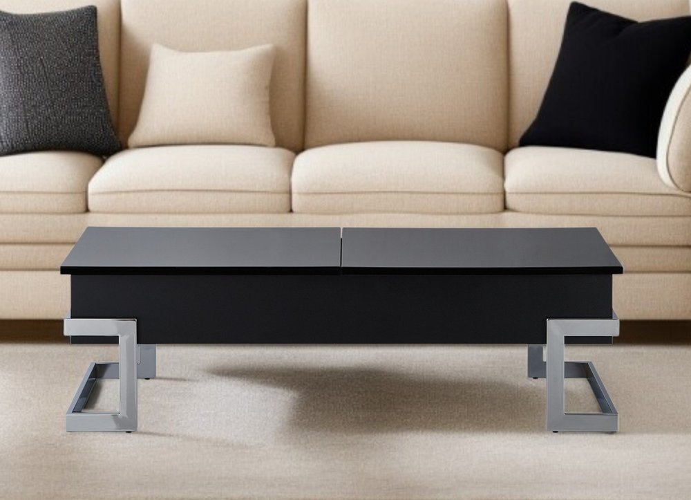 47" White and Silver Wood And Metal Lift Top Sled Coffee Table HomeRoots
