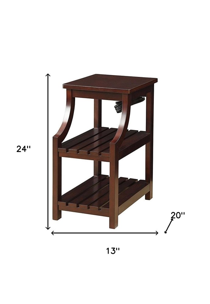 24" Brown Wood End Table With Two Shelves And USB Port HomeRoots