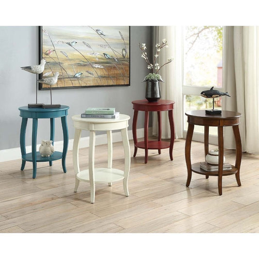 24" Teal Blue Solid Wood Round End Table With Shelf