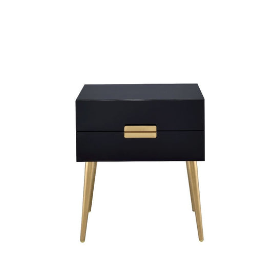 24" Black And Gold Wood And Iron End Table With Two Drawers HomeRoots