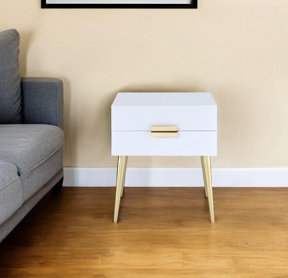 24" Black And Gold Wood And Iron End Table With Two Drawers HomeRoots