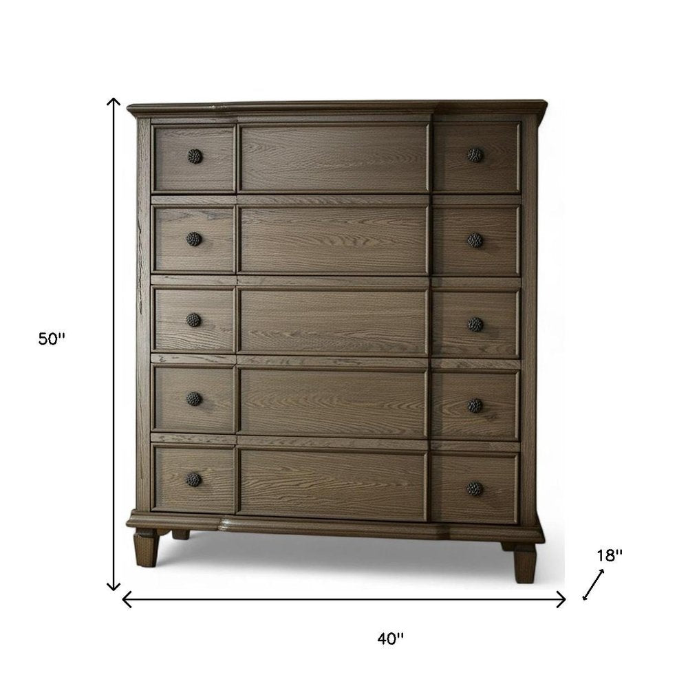 40" Oak Wood Five Drawer Dresser HomeRoots