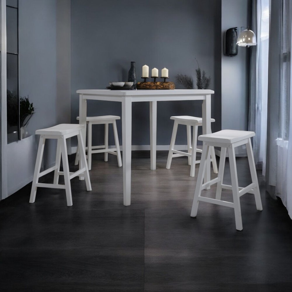 36" X 36" X 36" 5Pc White Rubber Wood Counter Height Set HomeRoots