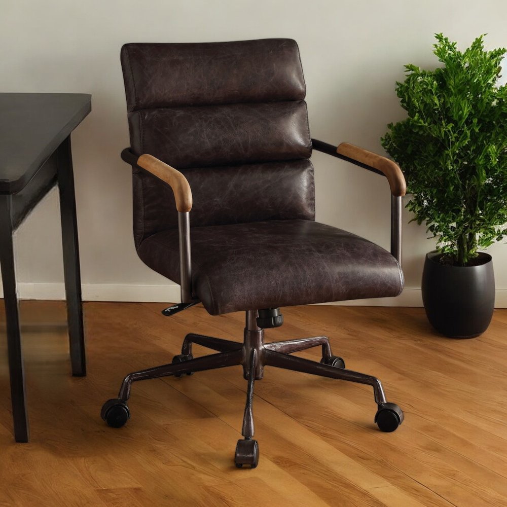 Black Adjustable Swivel Faux Leather Rolling Office Chair HomeRoots