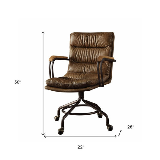 Navy Blue and Dark Brown Swivel Rolling Executive Office Chair HomeRoots