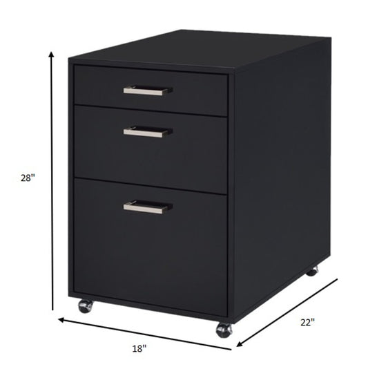 28" Black Wood And Metal Three Drawers Filing Cabinet HomeRoots