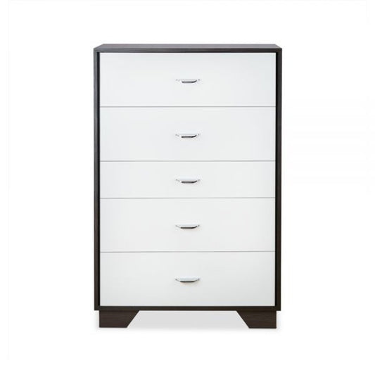 32" White And Espresso Wood Five Drawer Dresser